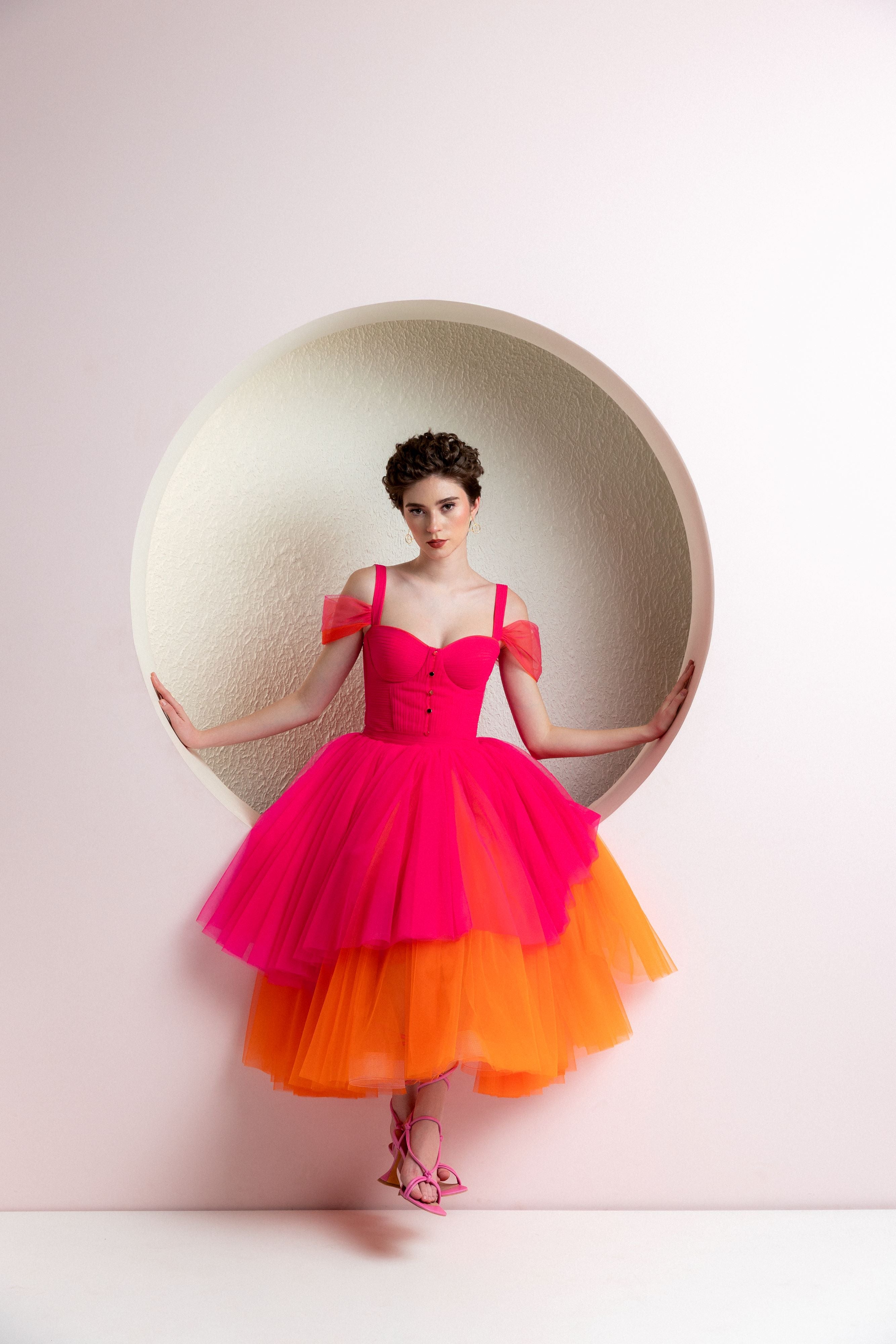 pink and orange going out dress Belen Pink and Orange Evening Dresses XXXL / Pink and Orange