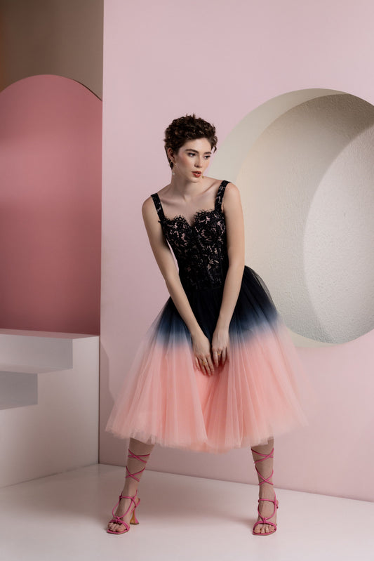 Charolette Black Corset Top & Black Pink Duotone Skirt