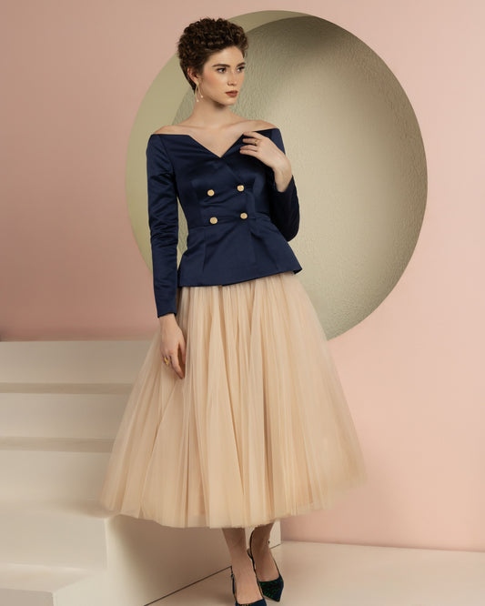 Audrey Navy blue Blazer Top & Skirt