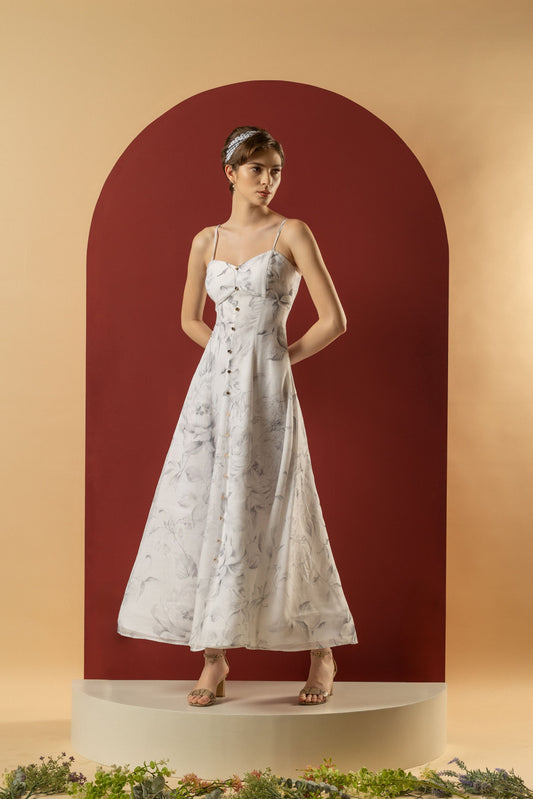 Dahlia White Gray floral