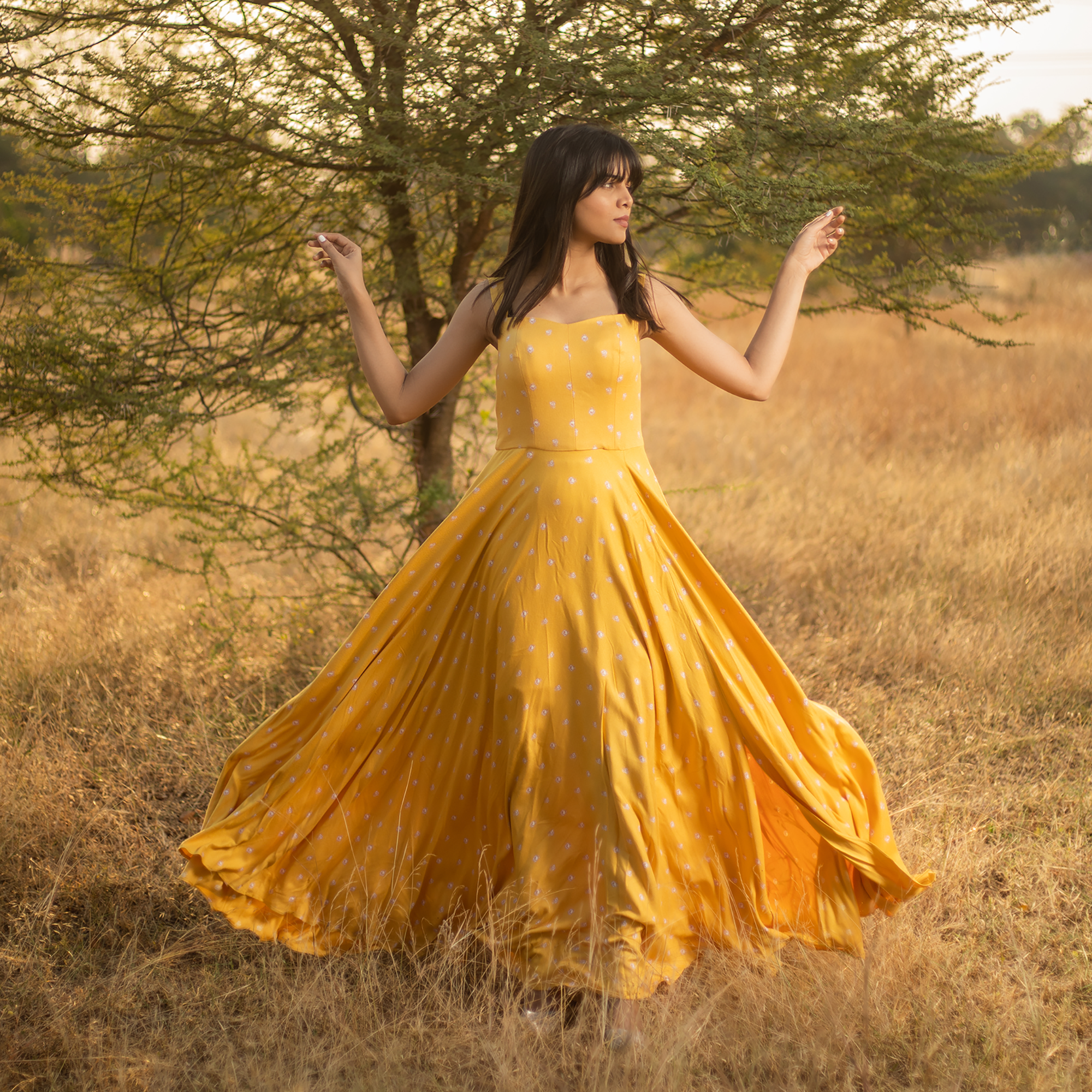Mustard sales ball gown
