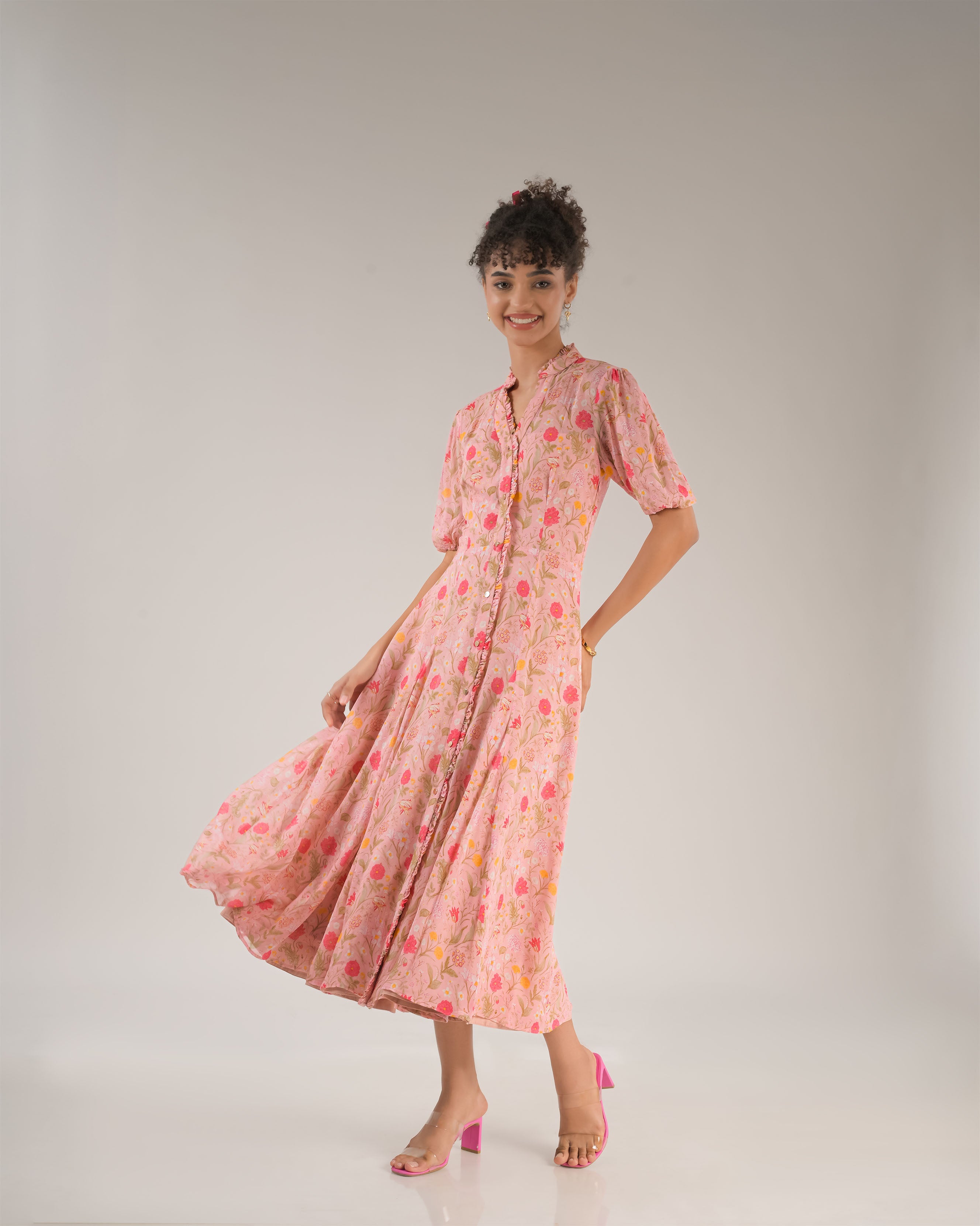 Dahlia Pink Floral Midi