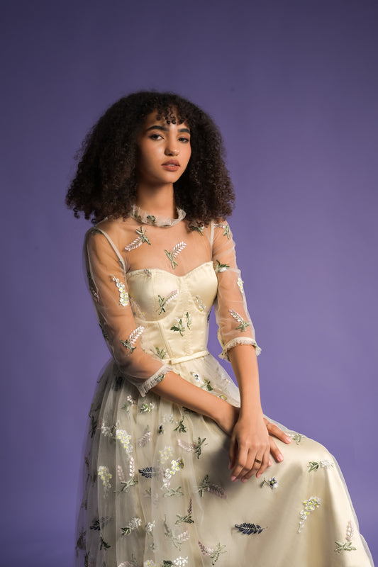 Catherine Beige Bloom Embroidery