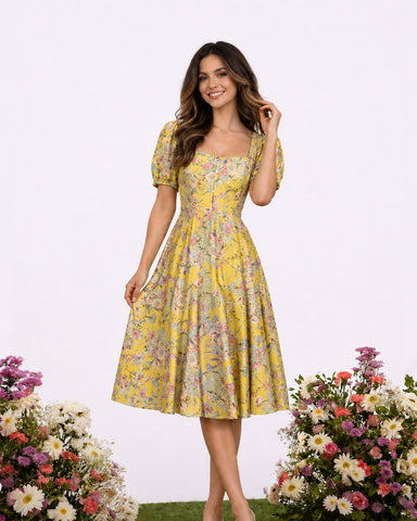 Dahlia Summer Linen Midi Dress