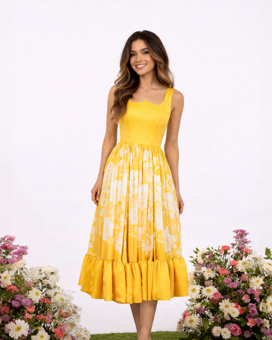 Dahlia Summer Satin Midi Dress