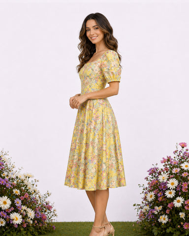 Dahlia Summer Linen Midi Dress