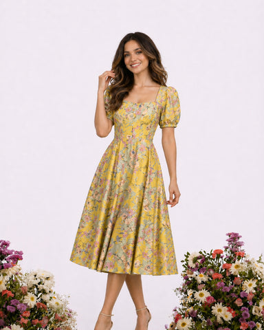 Dahlia Summer Linen Midi Dress