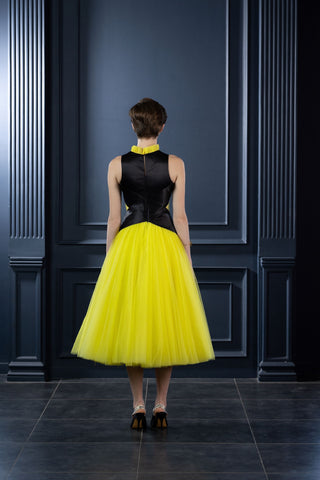 Audrey Neon yellow Black Dress