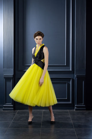 Audrey Neon yellow Black Dress