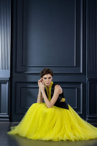 Audrey Neon yellow Black Dress