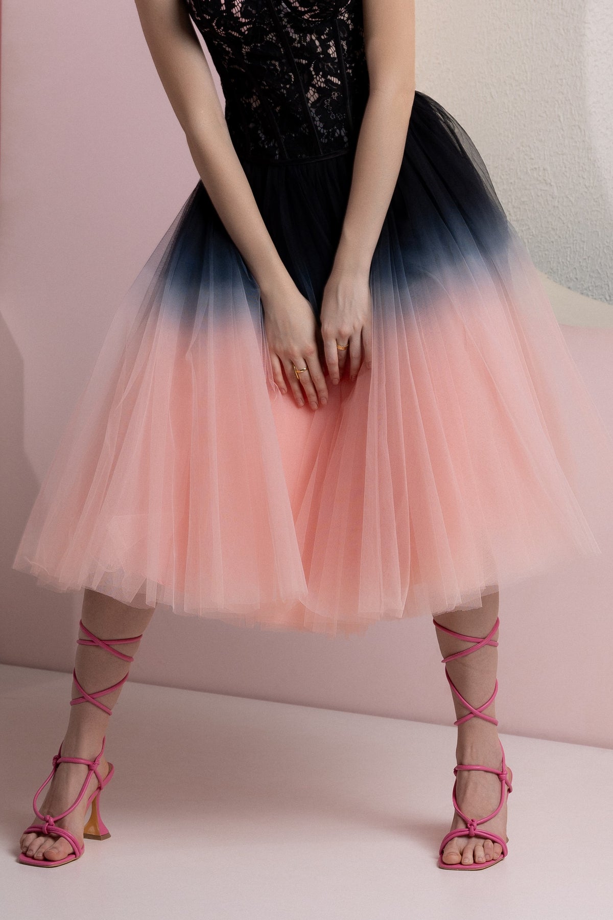 Charolette Black Corset Top & Black Pink Duotone Skirt