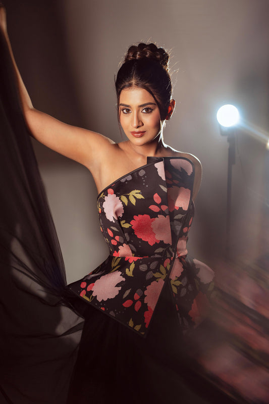 Audrey Black Floral Gown
