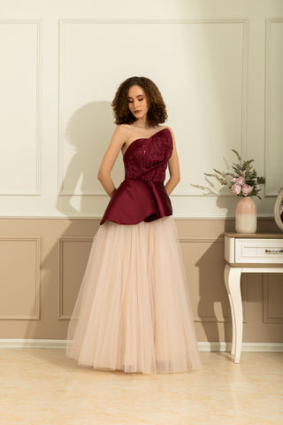 Audrey Red Seq Top and Cream Skirt maxi