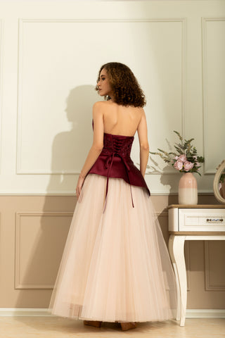 Audrey Red Seq Top and Cream Skirt maxi