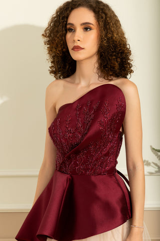 Audrey Red Seq Top and Cream Skirt maxi