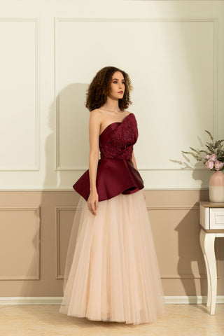Audrey Red Seq Top and Cream Skirt maxi