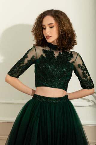 Audrey Deep Green Seq Top and Black Duotone Skirt
