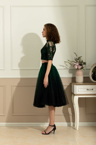 Audrey Deep Green Seq Top and Black Duotone Skirt