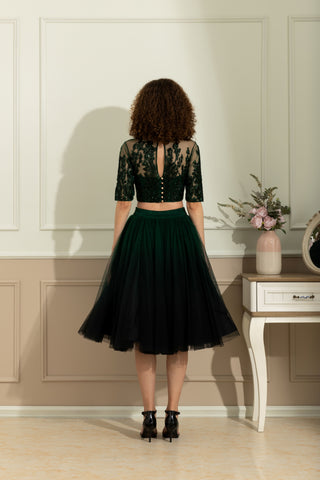 Audrey Deep Green Seq Top and Black Duotone Skirt