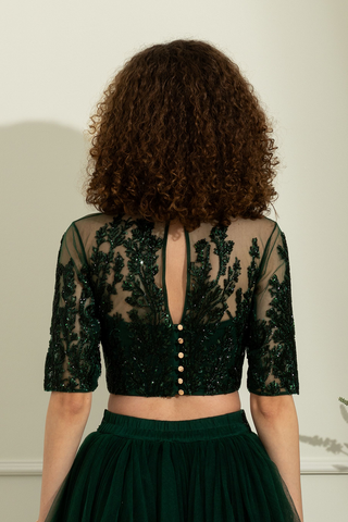 Audrey Deep Green Seq Top and Black Duotone Skirt