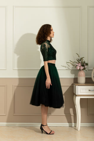 Audrey Deep Green Seq Top and Black Duotone Skirt