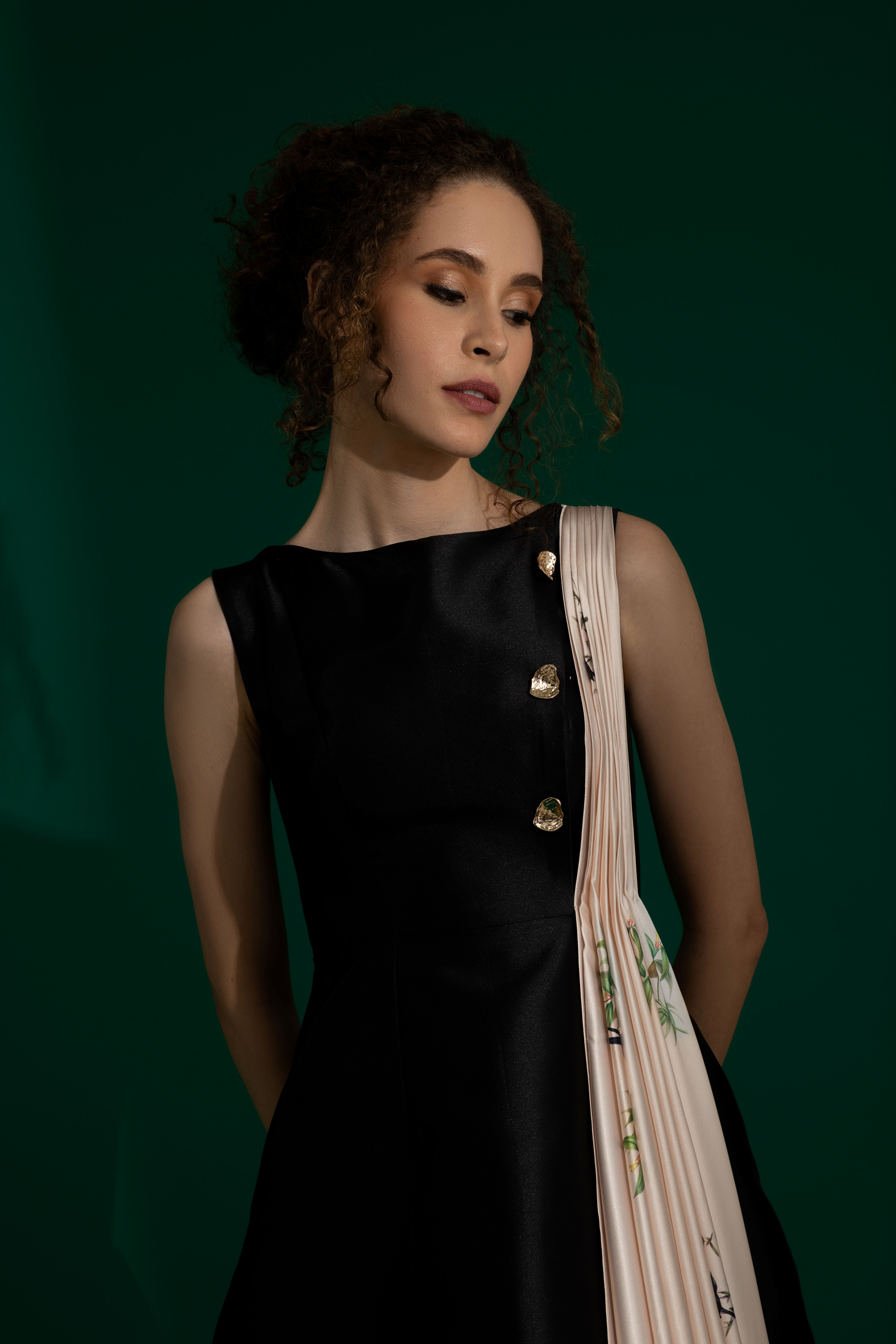 Audrey Black Satin Pleated Midi Dress – Natalia Livingston