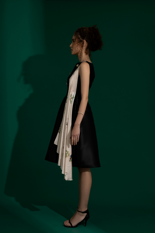 Audrey Black Satin Pleated Midi Dress