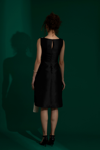 Audrey Black Satin Pleated Midi Dress