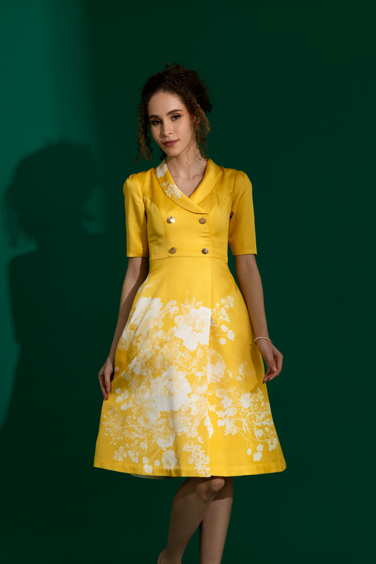 Aurora Yellow Satin Midi Dress