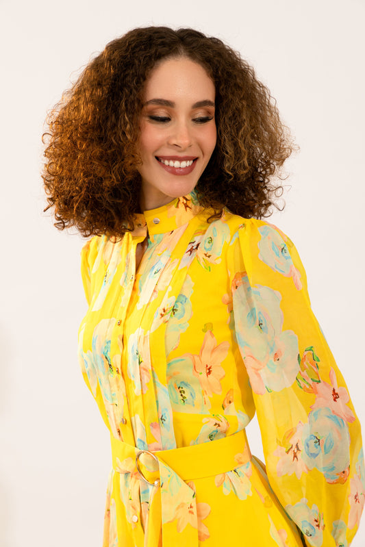 Dahlia Yellow Floral Midi Dress
