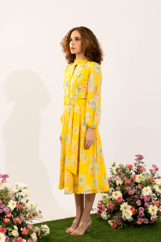 Dahlia Yellow Floral Midi Dress