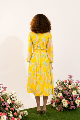 Dahlia Yellow Floral Midi Dress