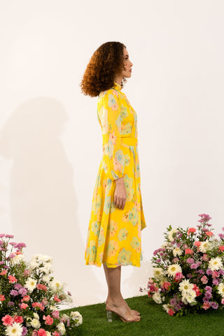 Dahlia Yellow Floral Midi Dress