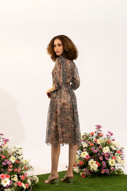 Dahlia Olive floral Midi Dress