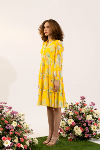 Dahlia Yellow Floral Knee Dress