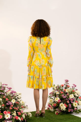 Dahlia Yellow Floral Knee Dress