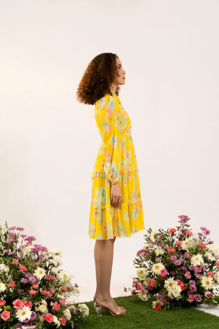 Dahlia Yellow Floral Knee Dress
