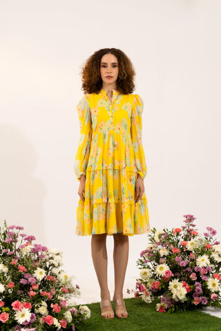 Dahlia Yellow Floral Knee Dress