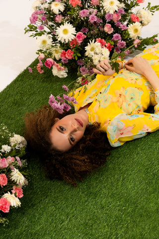 Dahlia Yellow Floral Knee Dress