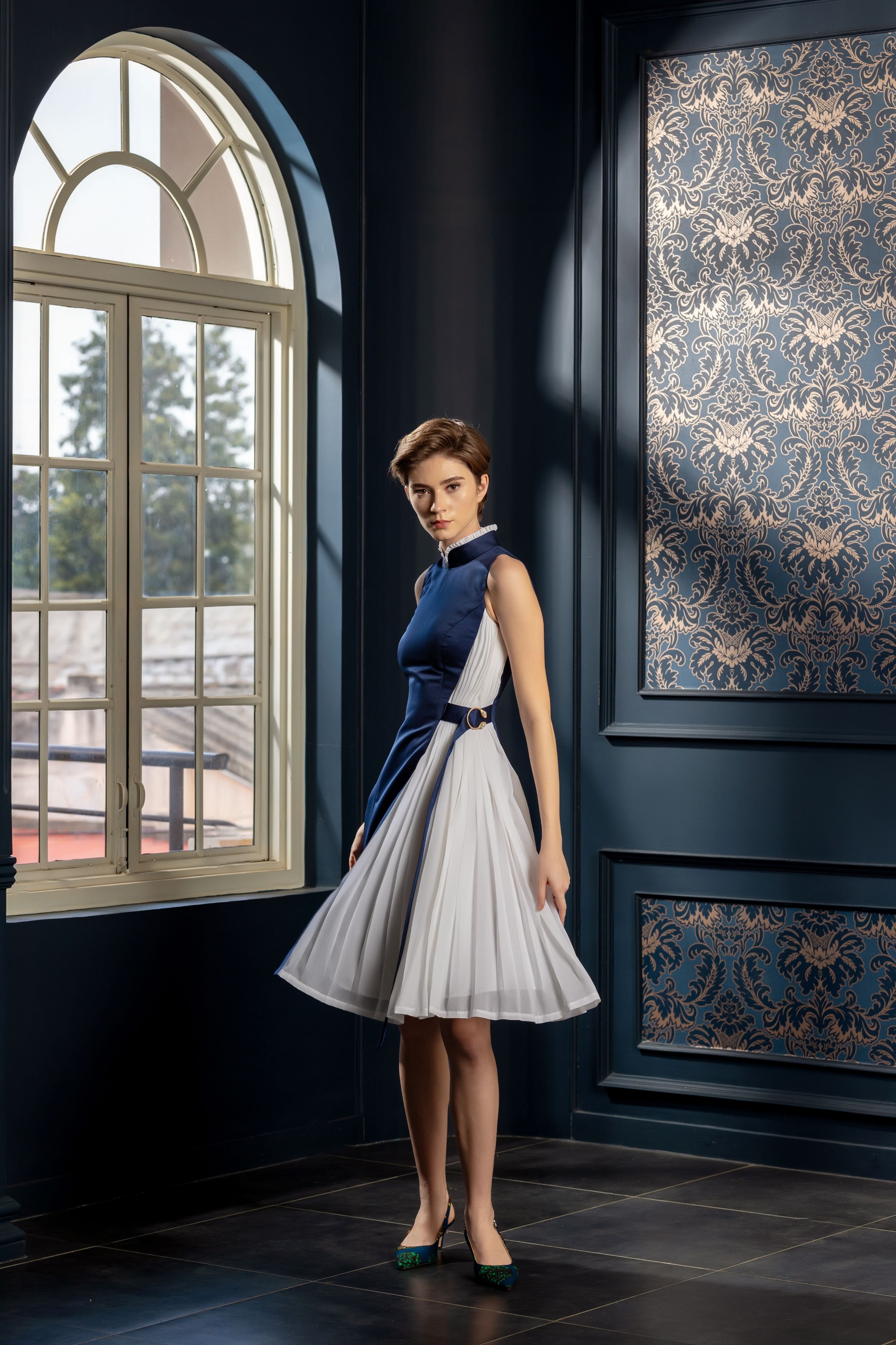 fit-and-flare | Audrey Navy white Dress | Natalia Livingston fit-and-flare | Audrey Navy white Dress | Natalia Livingston