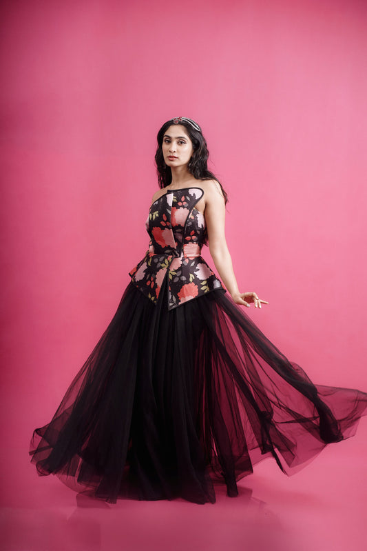 Audrey Black Floral Gown