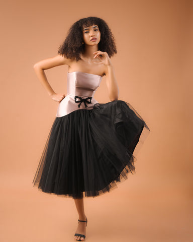 Audrey Rose Gold Corset Top and Black Skirt