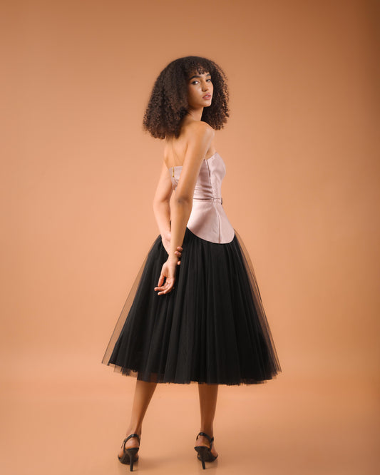 Audrey Rose Gold Corset Top and Black Skirt