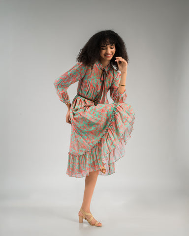 Dahlia Turquoise Coral Midi