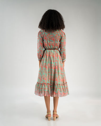 Dahlia Turquoise Coral Midi