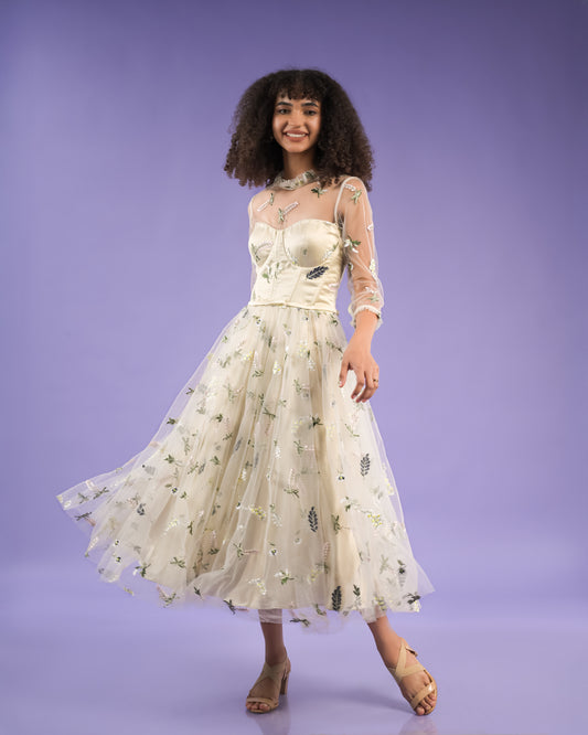 Catherine Beige Bloom Embroidery