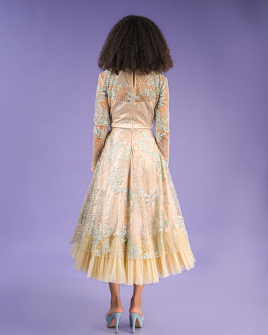 Catherine Beige Blue Embroidery