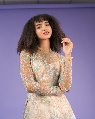 Catherine Beige Blue Embroidery